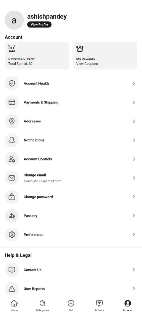 Account screen with account health, payments, passkey login and privacy controls
