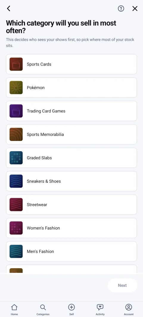 Guided seller application flow inside the live shopping app